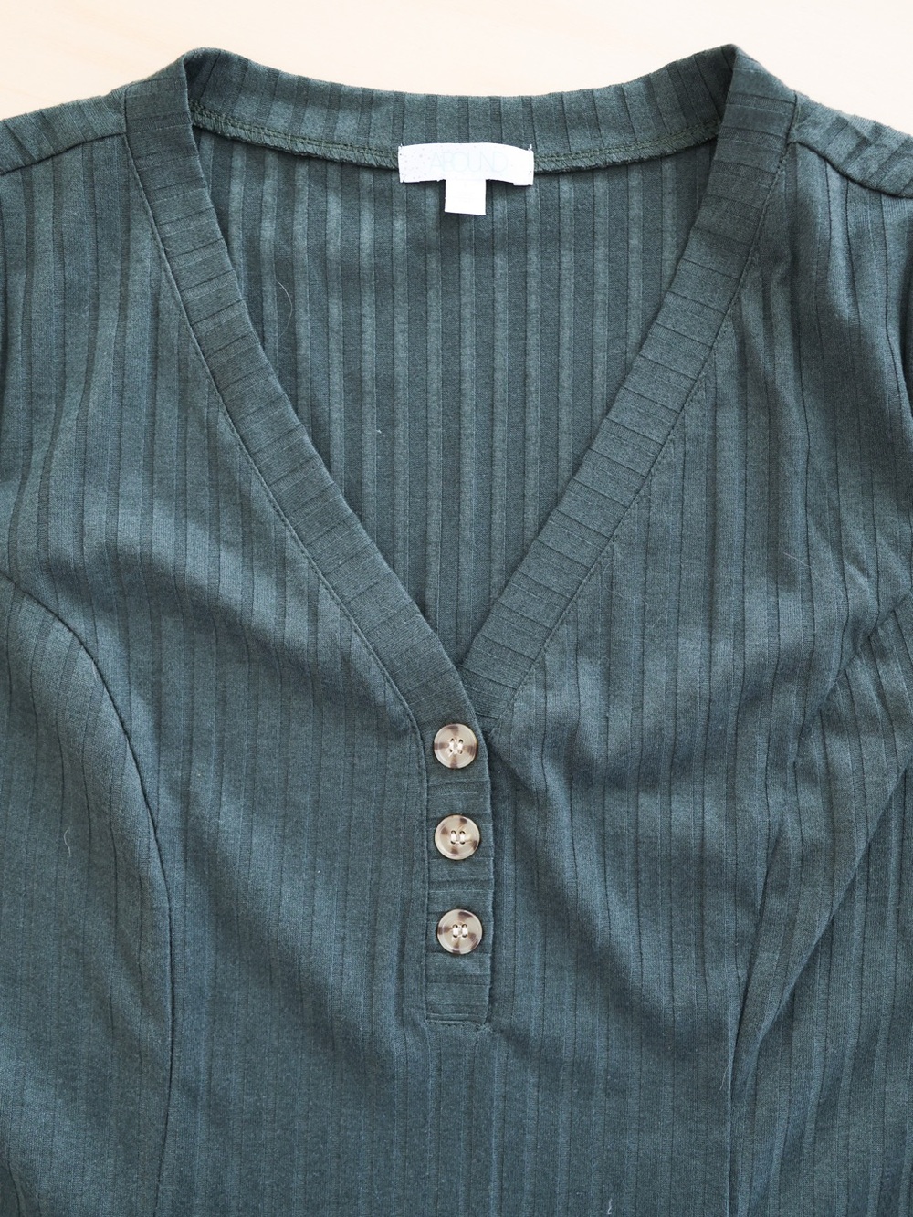 Dark Green Ribbed V-Neck Short Sleeve Tennis Mini Dress - Picture 5 of 7
